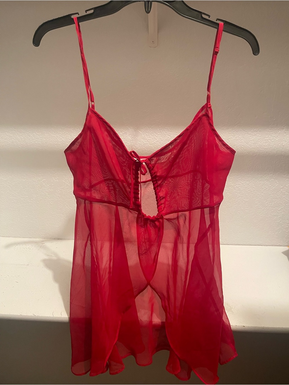 VTG Victoria secret Babydoll Cami Tie Front Sheer Red Large Y2K Fairy 90s Glam - Picture 4 of 5